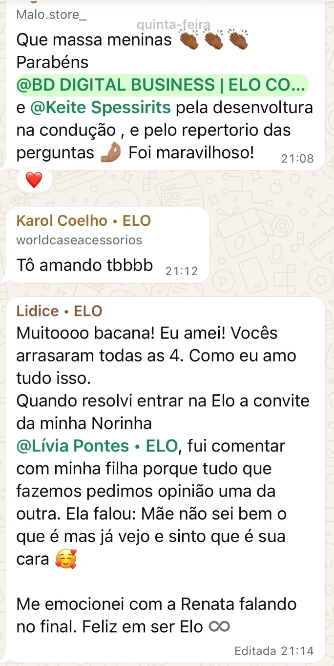 Mensagens reais de MEMBRAS sobre a experiência de pertencer à ELO