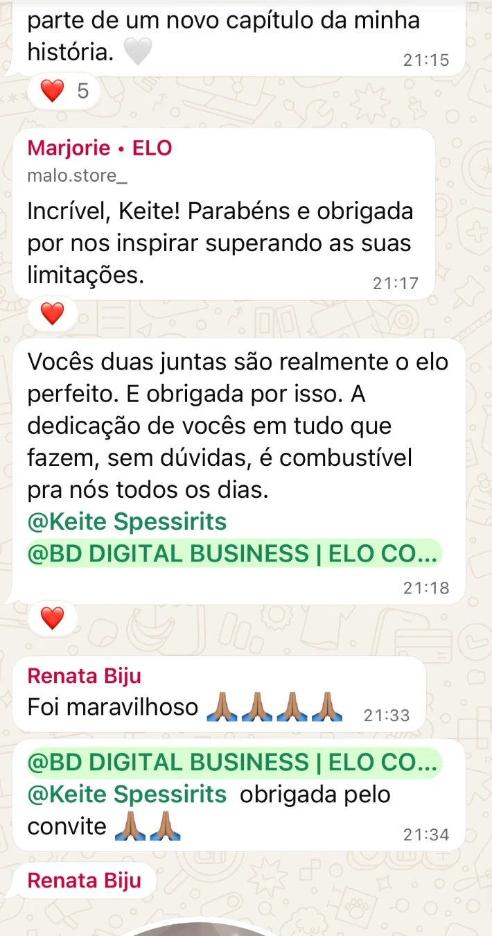 Mensagens reais de MEMBRAS sobre a dedicação das founders da ELO